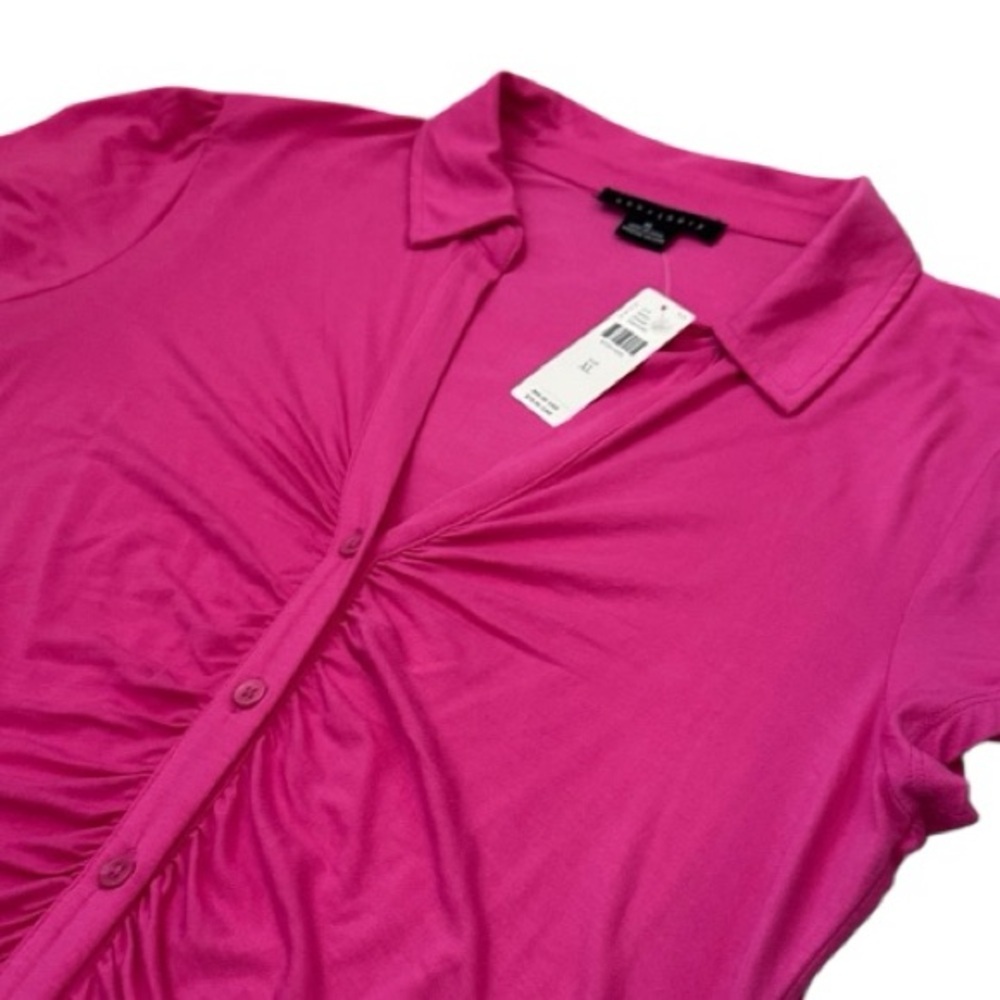 NWT From Anthropologie- XL Sanctuary Dream Vibrant Pink Ruched Button up top - Picture 6 of 12